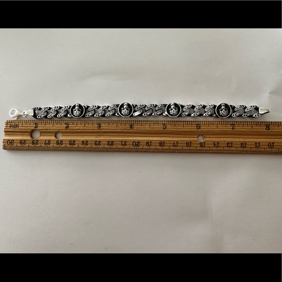 925 Silver skull 10mm bracelet link chain 8 inches - Picture 3 of 4